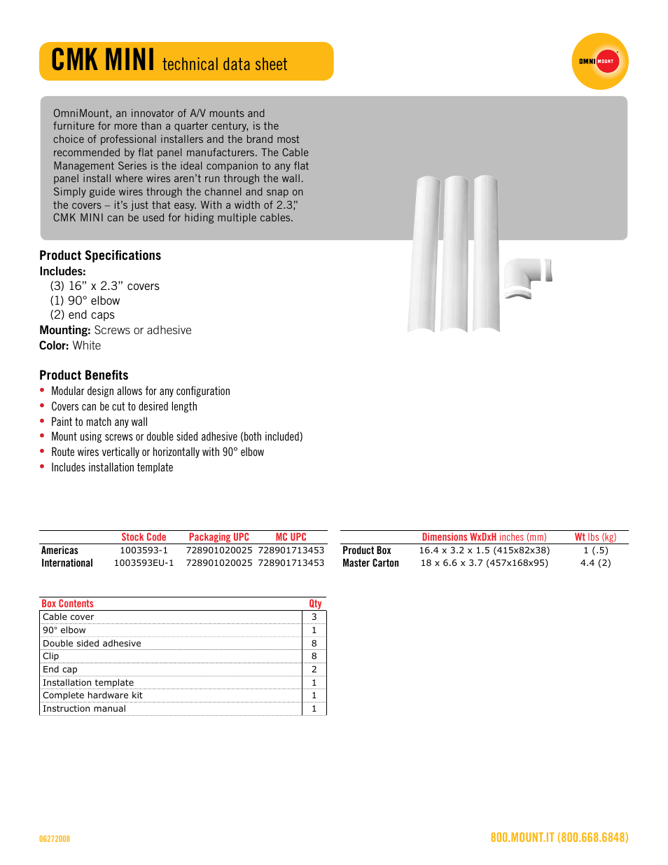 Cmk_mini_technical_data_sheet.pdf, Cmk mini, Technical data sheet | Omnimount CMKMINI Sales Sheet User Manual | Page 2 / 3