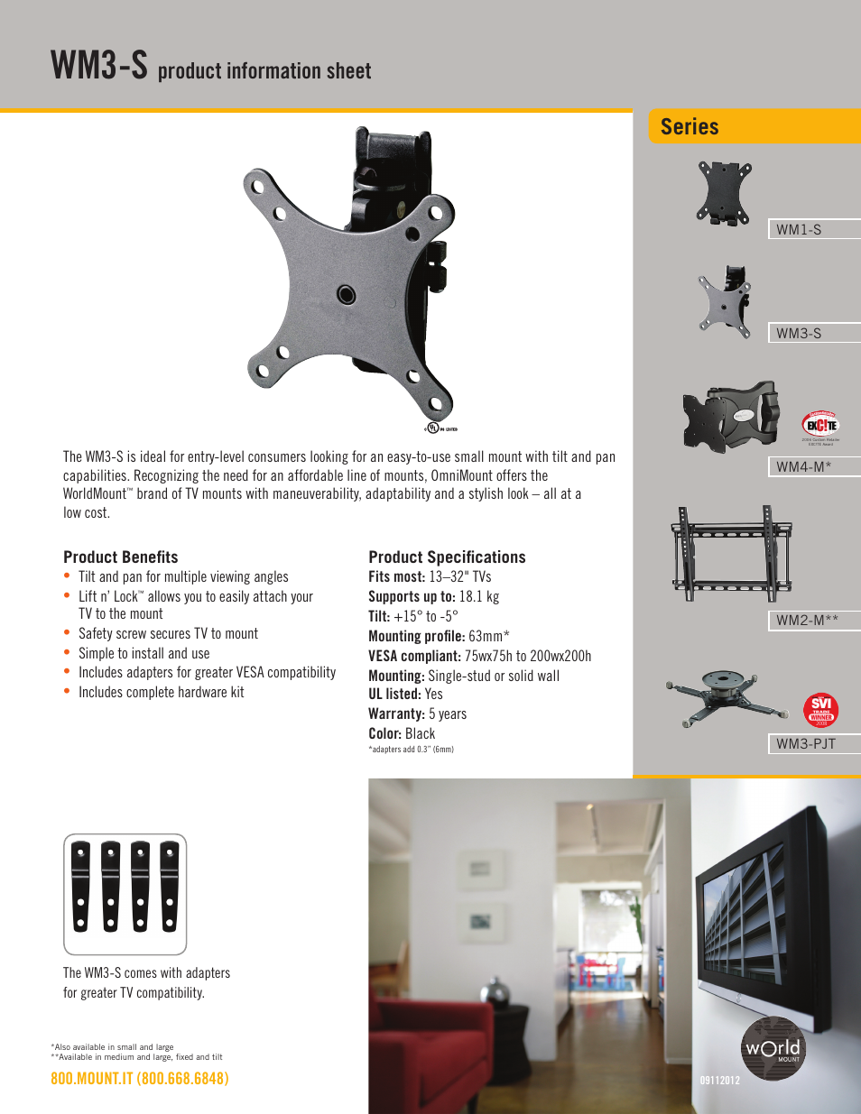 Omnimount WM3-S Sales Sheet User Manual | 2 pages