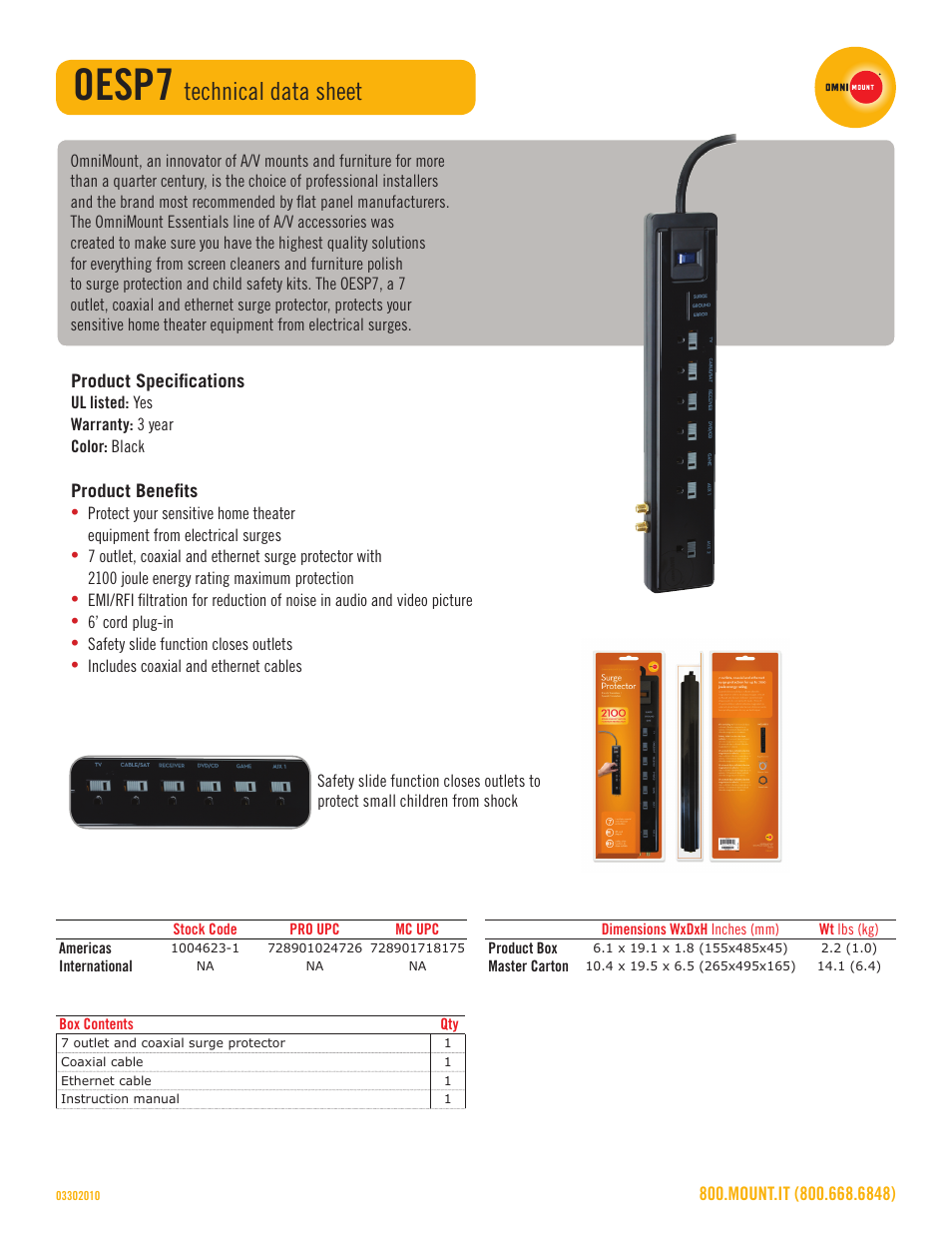 Omnimount OESP7 Sales Sheet User Manual | 1 page