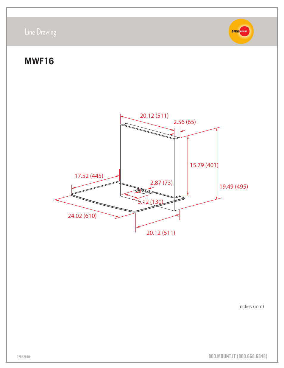 Line drawing, Mwf16 | Omnimount MWF16 Sales Sheet User Manual | Page 3 / 3