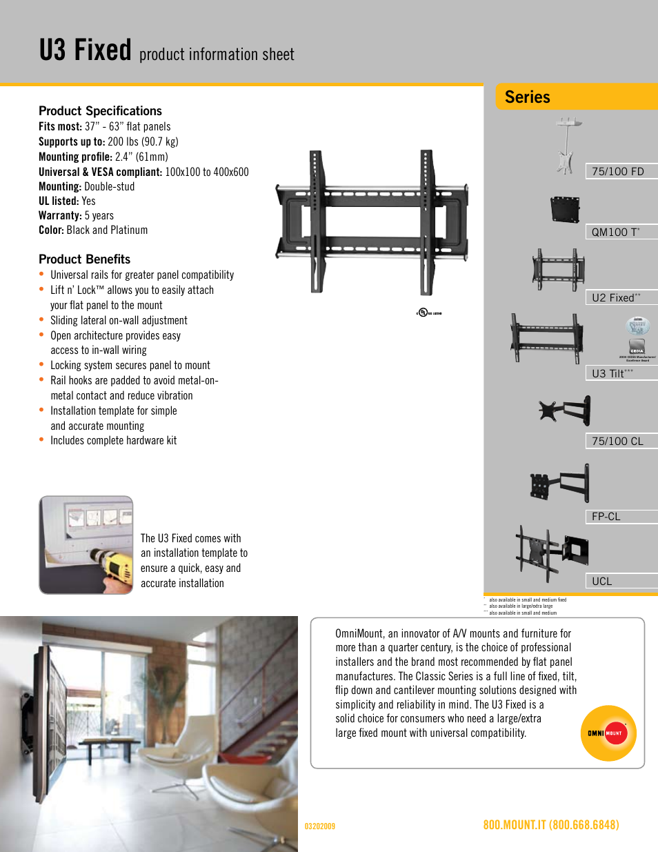 Omnimount U3 Fixed Sales Sheet User Manual | 3 pages