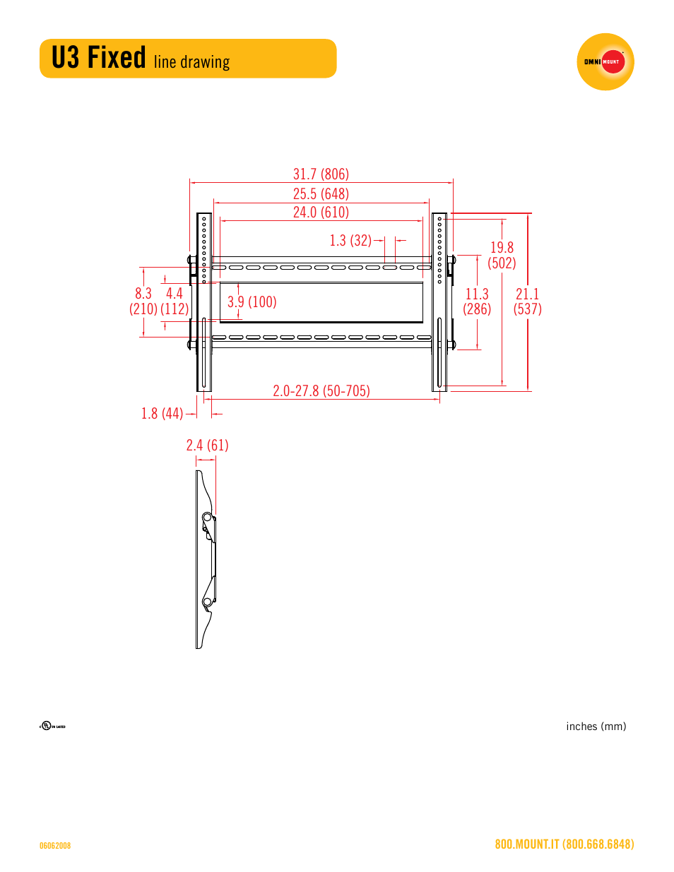 U3_fixed_line_drawing_sheet.pdf, U3 fixed | Omnimount U3 Fixed Sales Sheet User Manual | Page 3 / 3