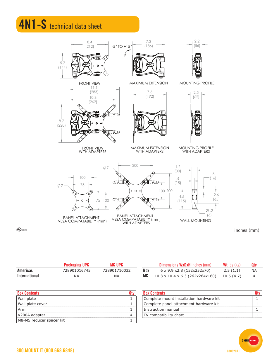 4n1-s, Technical data sheet | Omnimount 4N1-S Sales Sheet User Manual | Page 2 / 2