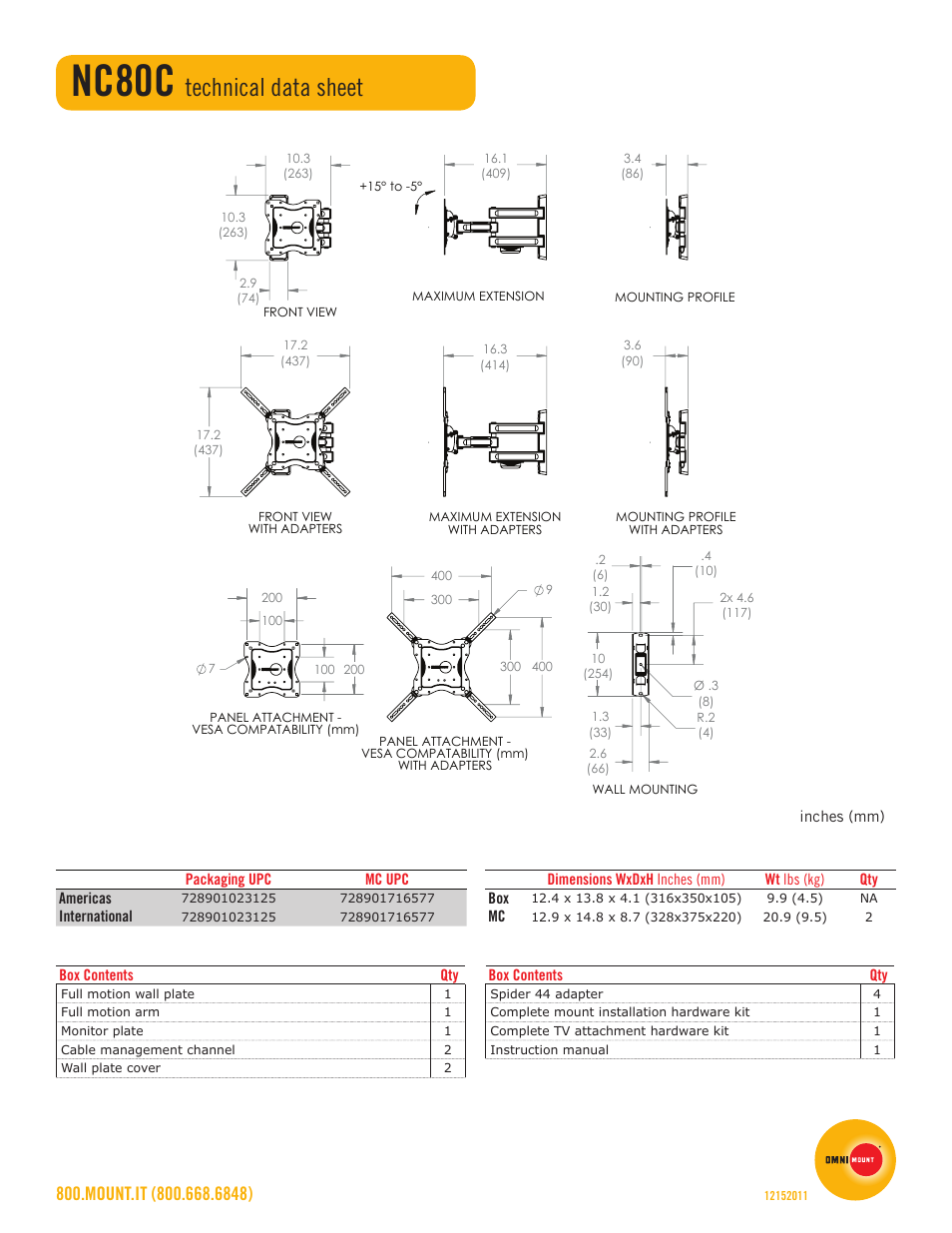 Nc80c, Technical data sheet | Omnimount NC80C Sales Sheet User Manual | Page 2 / 2