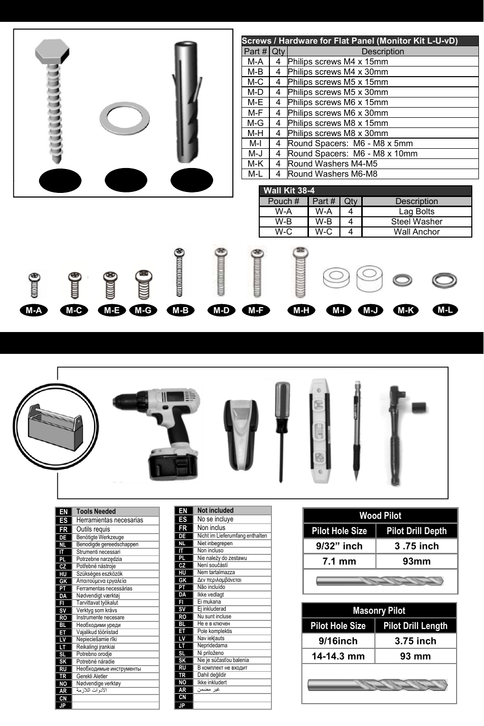 Contents w-a w-c w-b, W-a w-c w-b, Tools needed | Omnimount U3-Tilt Manual ru User Manual | Page 11 / 28