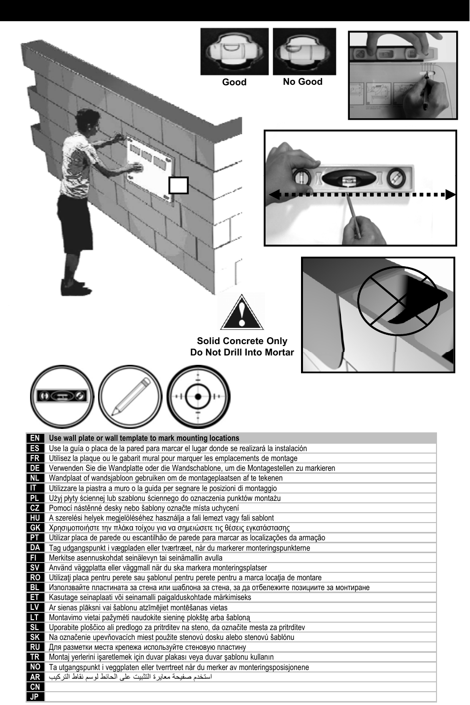 Masonry installation | Omnimount U3-Tilt Manual ru User Manual | Page 15 / 28