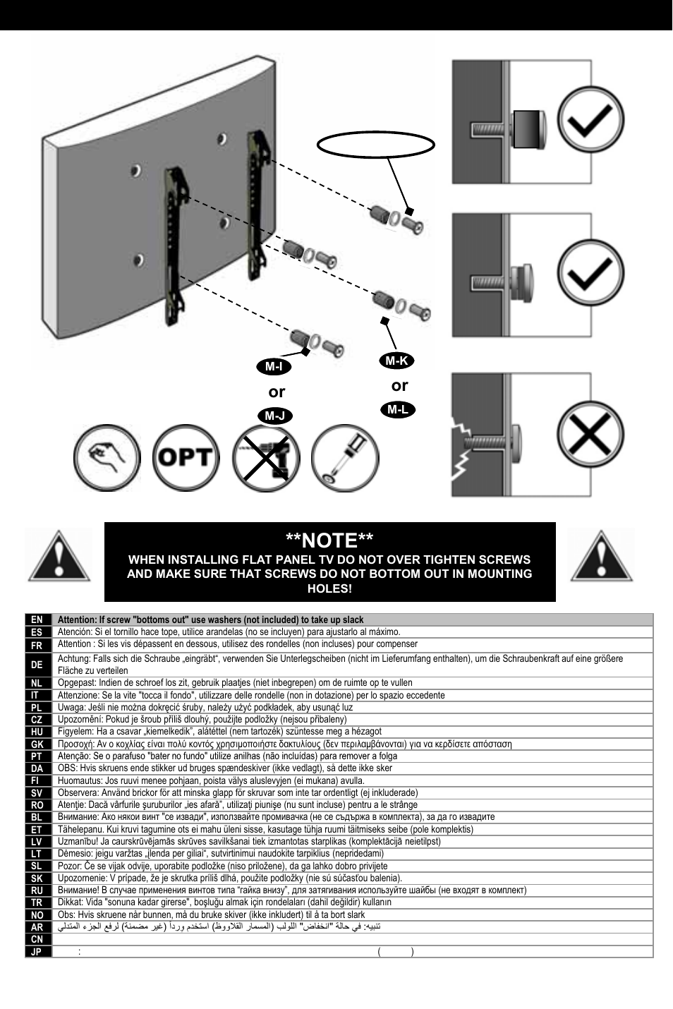 Caution! - screws bottoming out, M-a – m-h | Omnimount U3-Tilt Manual ru User Manual | Page 19 / 28