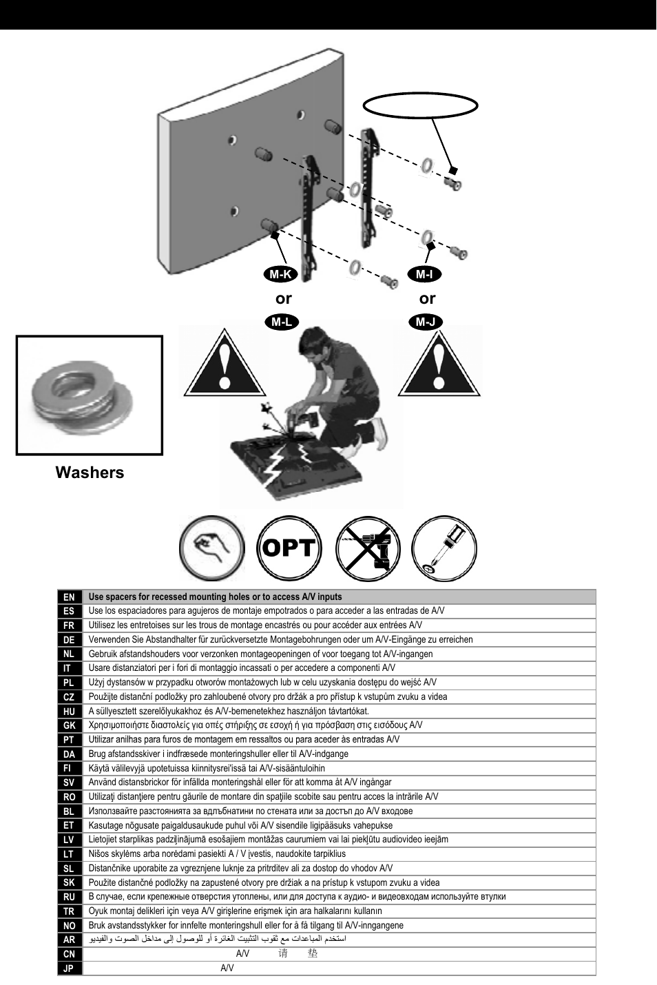 Spacers, Washers, M-a – m-h | Omnimount U3-Tilt Manual ru User Manual | Page 20 / 28