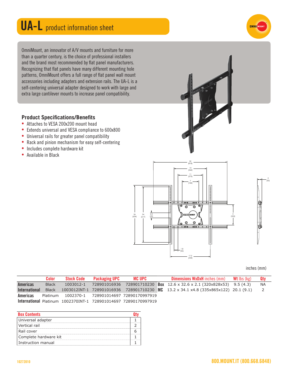 Omnimount UA-L Sales Sheet User Manual | 1 page