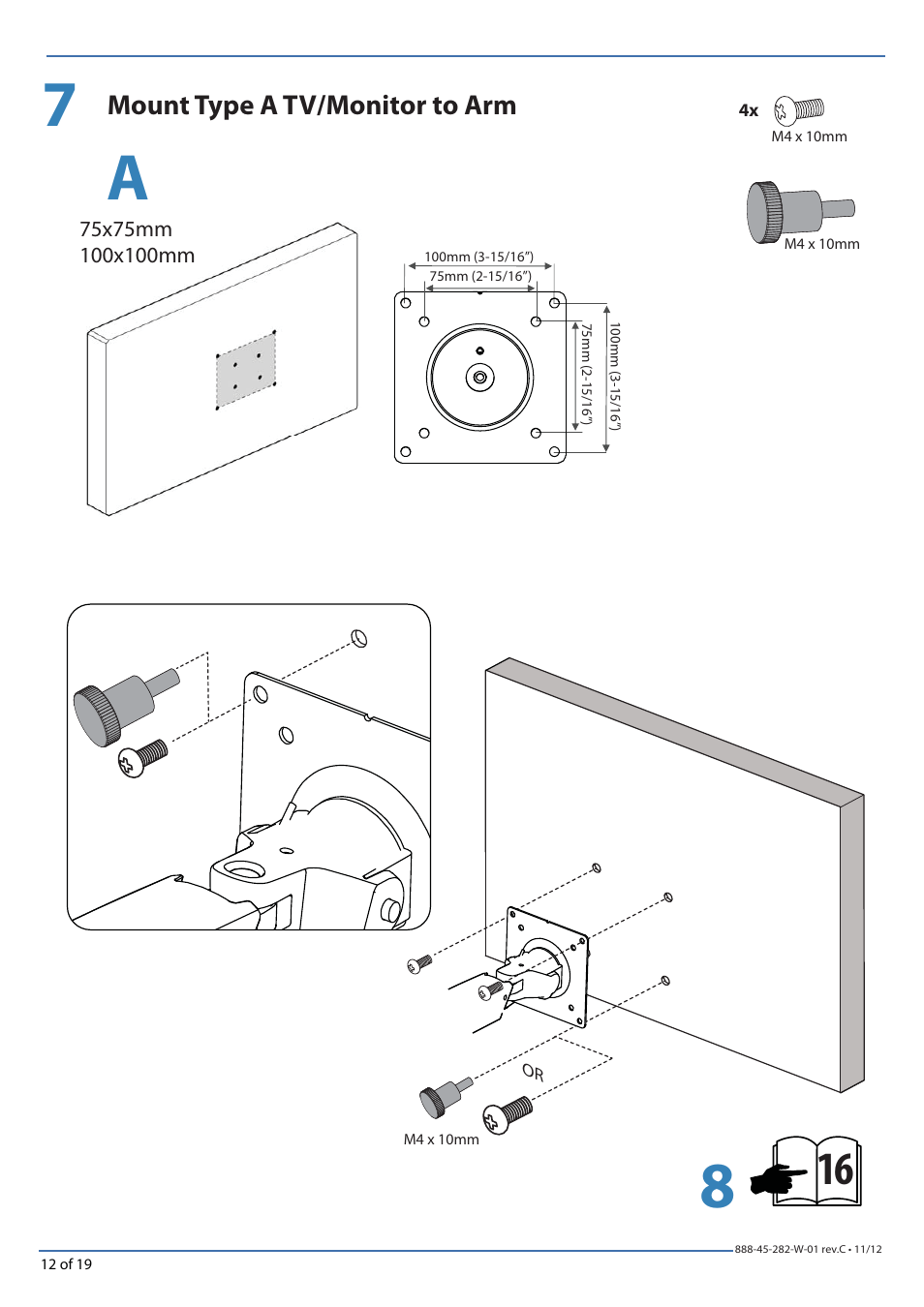 Mount type a tv/monitor to arm | Omnimount PLAY25X Manual de User Manual | Page 12 / 19