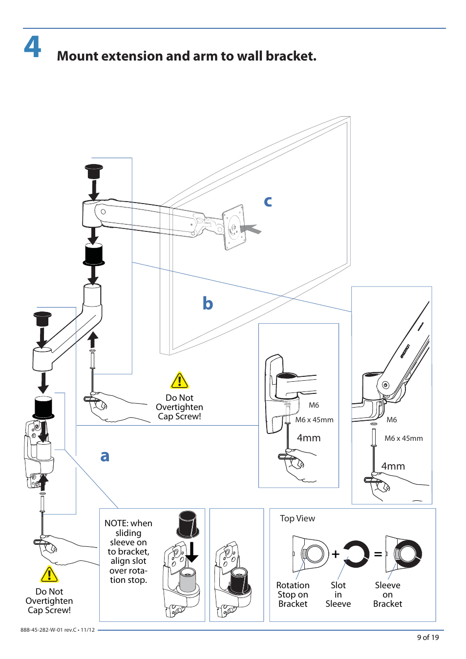 Mount extension and arm to wall bracket | Omnimount PLAY25X Manual de User Manual | Page 9 / 19