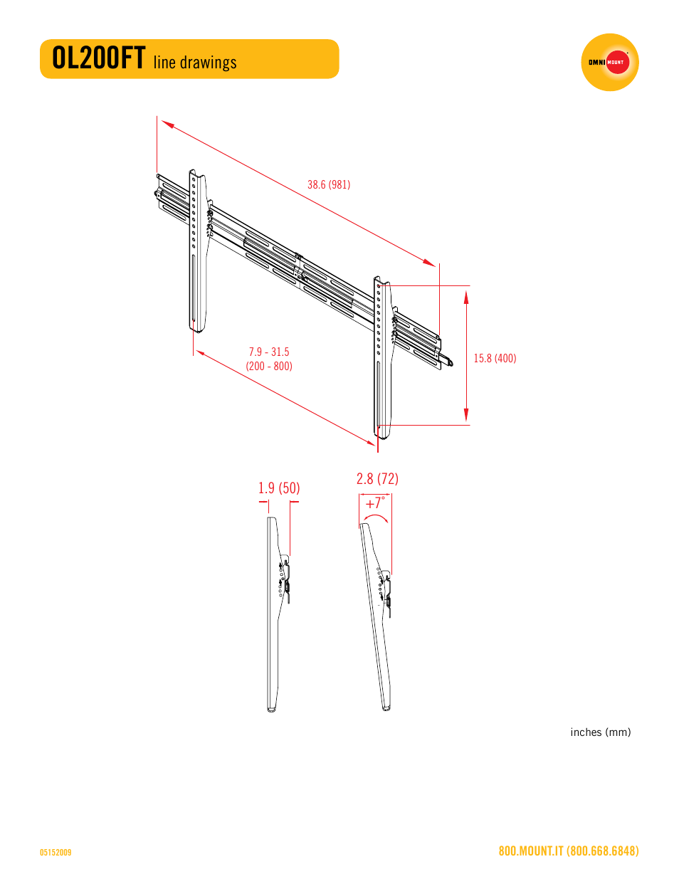 Ol200ft_line_drawing_sheet.pdf, Ol200ft, Line drawings | Omnimount OL200FT Sales Sheet User Manual | Page 3 / 3