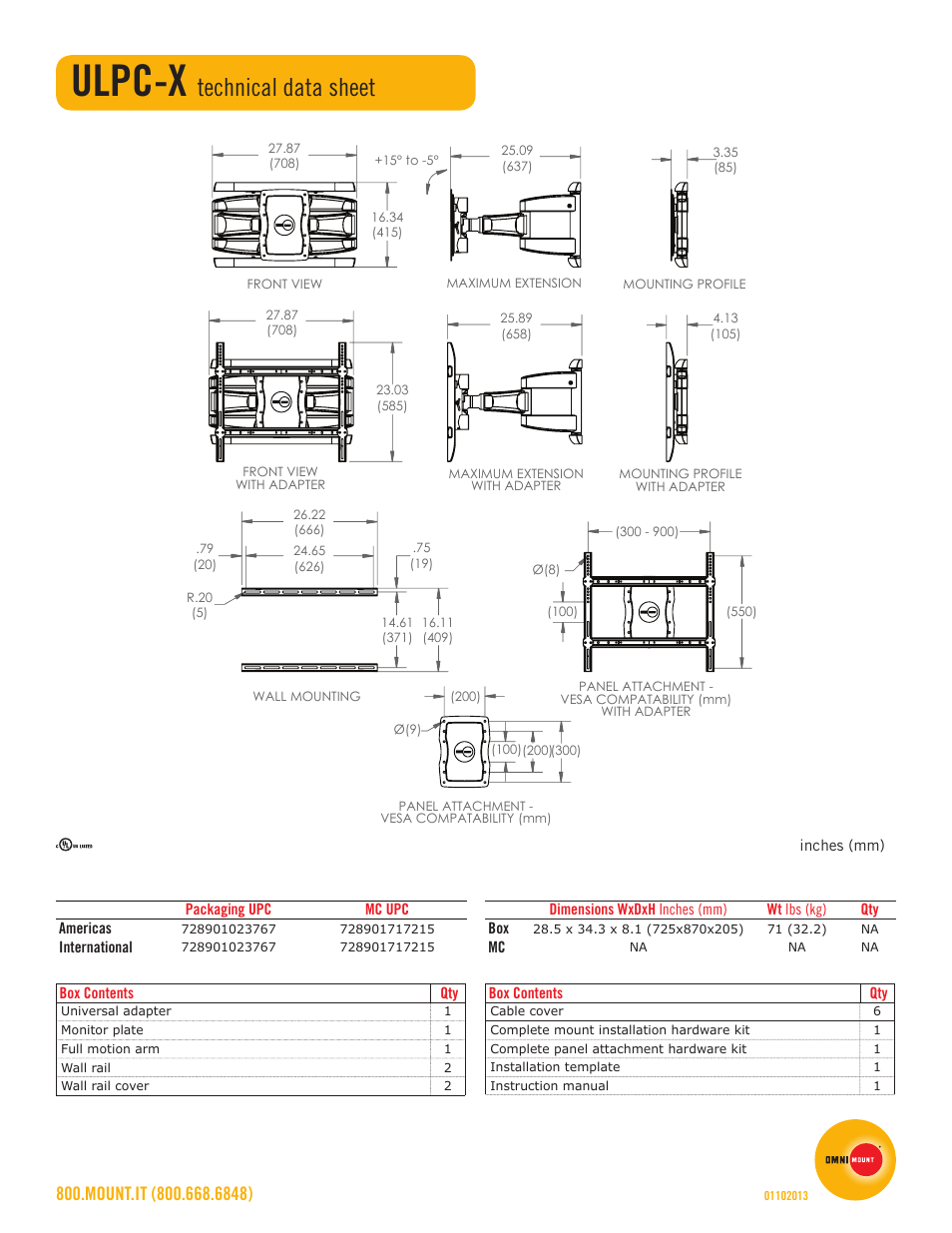 Ulpc-x, Technical data sheet | Omnimount ULPC-X Sales Sheet User Manual | Page 2 / 2