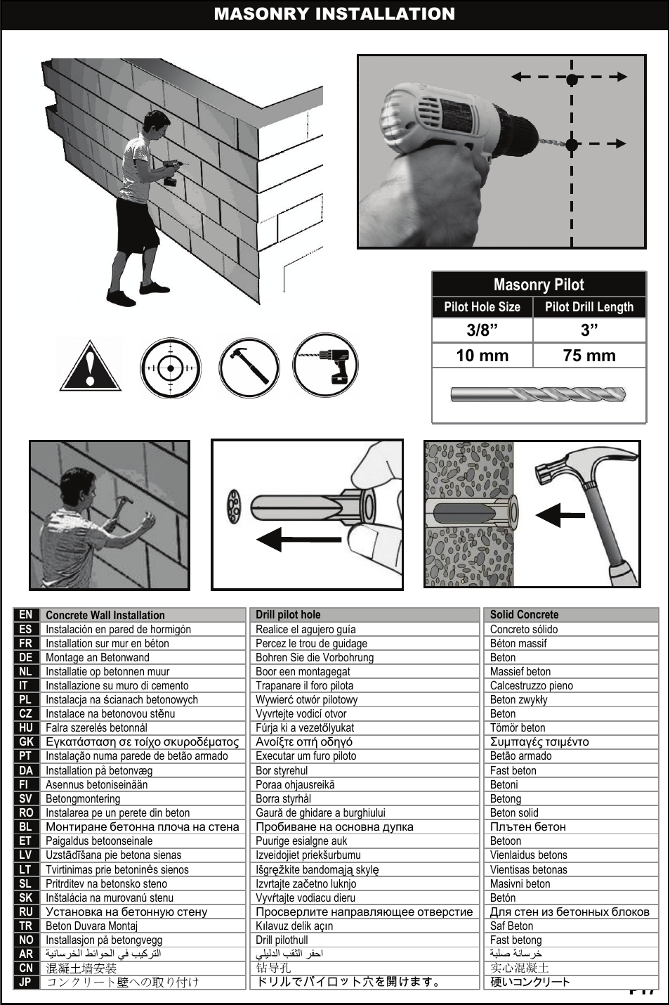 Masonry installation masonry pilot | Omnimount 2N1-M Manual ru User Manual | Page 17 / 28