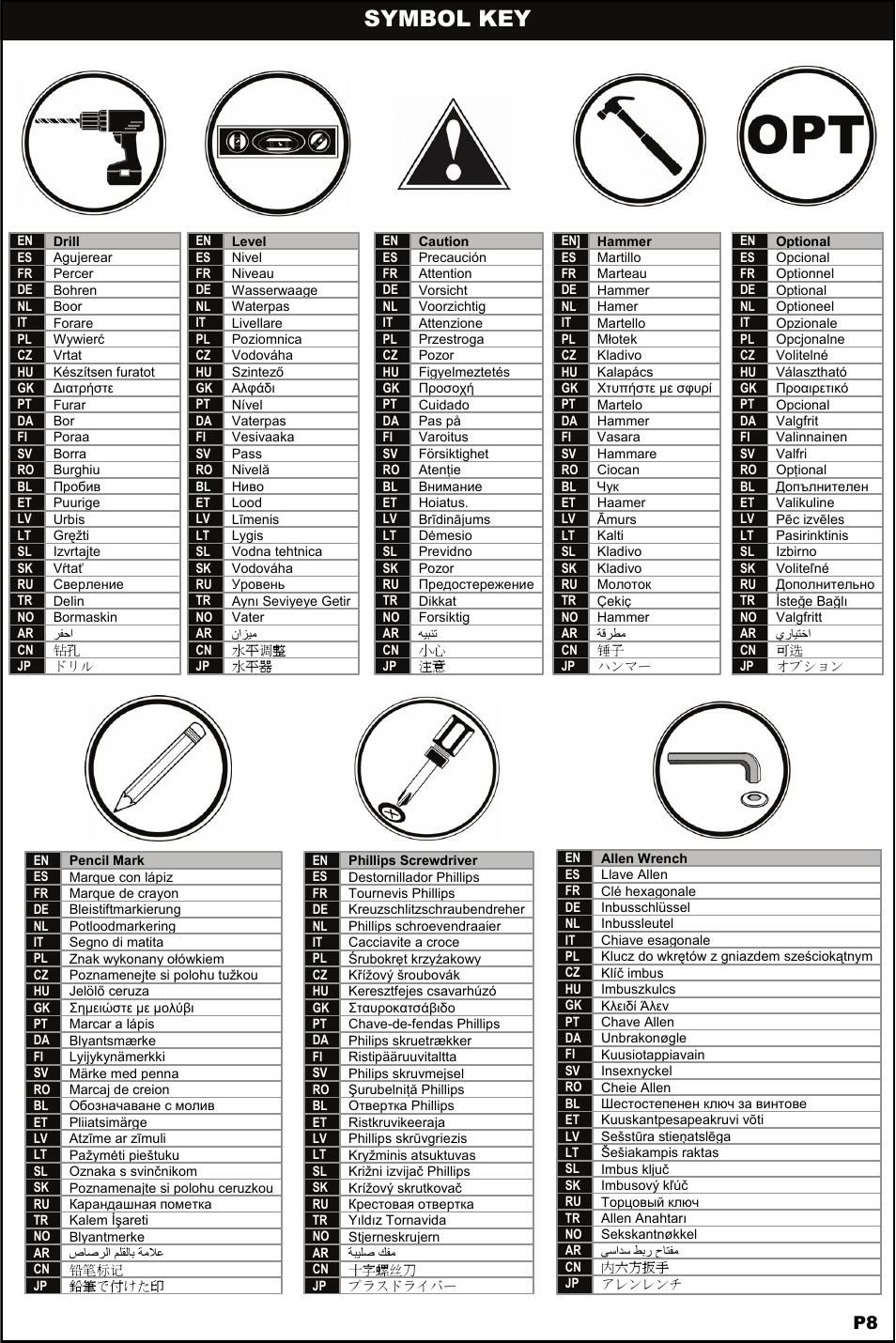 Symbol key | Omnimount 2N1-M Manual ru User Manual | Page 8 / 28