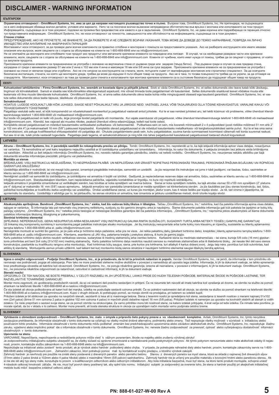 Disclaimer - warning information | Omnimount OC175F Manual ru User Manual | Page 5 / 20