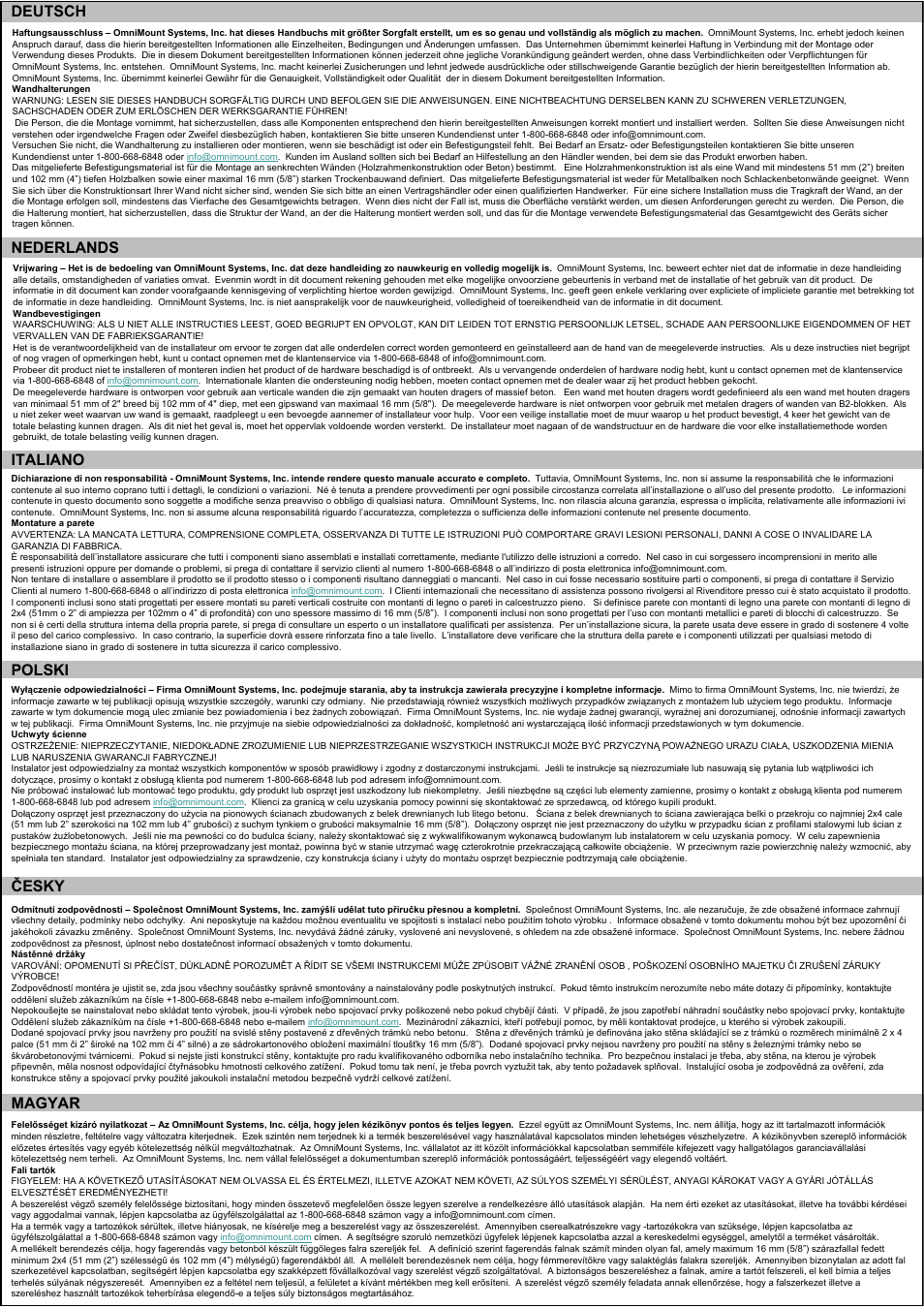 Polski, Česky, Magyar | Deutsch, Nederlands, Italiano | Omnimount Gemini 1 Manual ru User Manual | Page 3 / 16