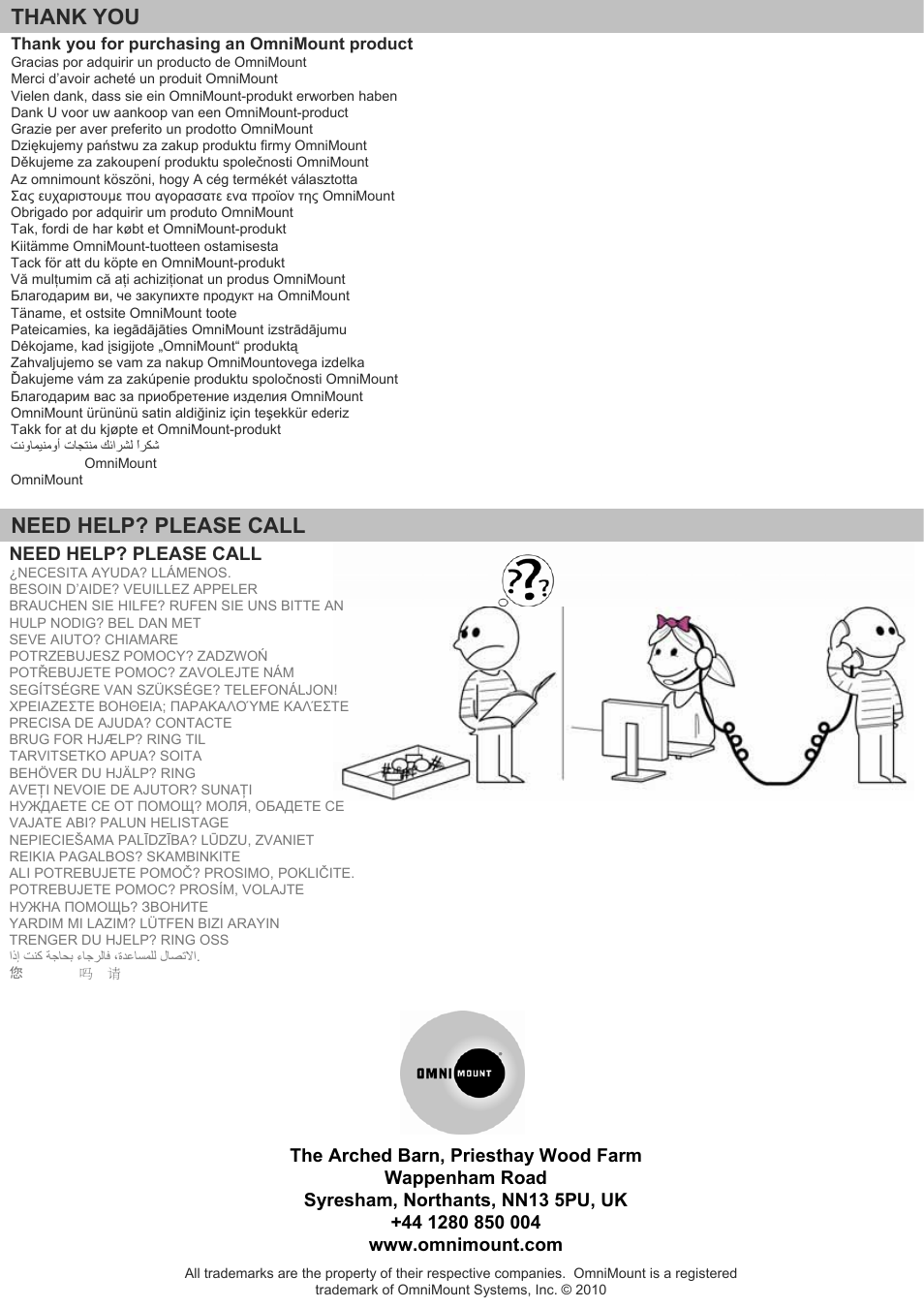 Need help? please call | Omnimount OMTBK (Solid Wall) ru User Manual | Page 24 / 24