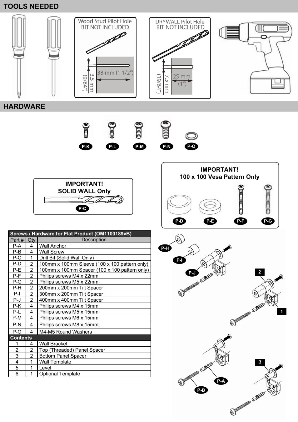 Hardware tools needed | Omnimount OMTBK (Solid Wall) ru User Manual | Page 8 / 24