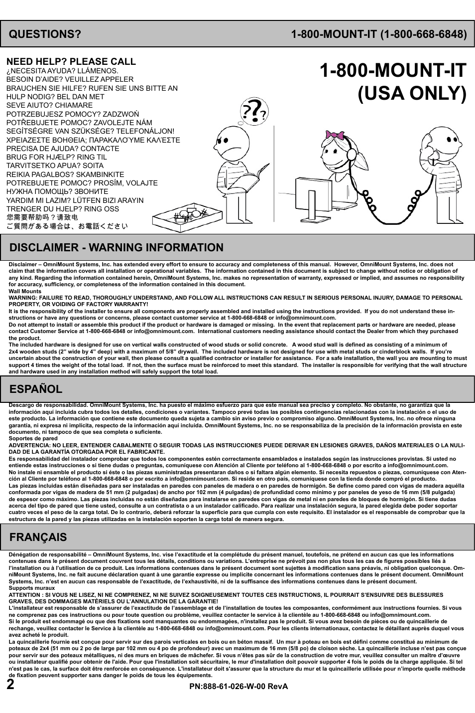 800-mount-it (usa only) | Omnimount OC40F Manual ru User Manual | Page 2 / 20