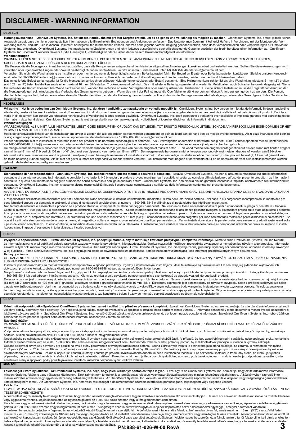 Disclaimer - warning information | Omnimount OC40F Manual ru User Manual | Page 3 / 20