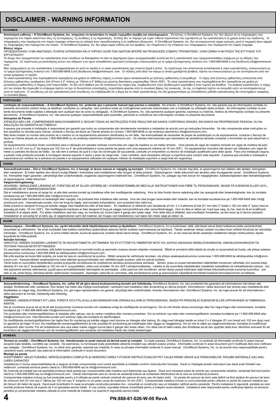 Disclaimer - warning information | Omnimount OC40F Manual ru User Manual | Page 4 / 20