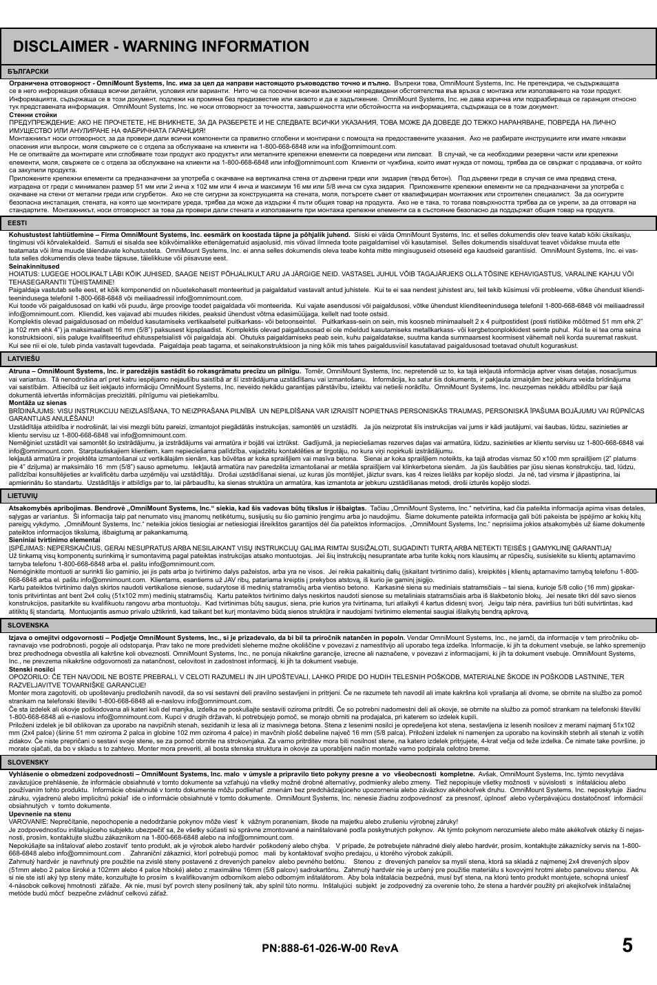 Disclaimer - warning information | Omnimount OC40F Manual ru User Manual | Page 5 / 20