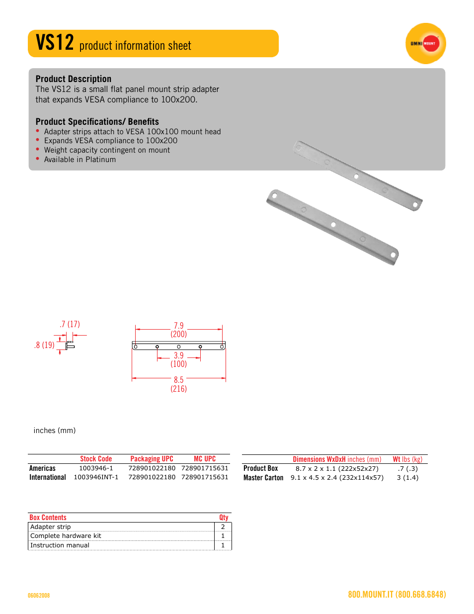 Omnimount VS12 Sales Sheet User Manual | 1 page