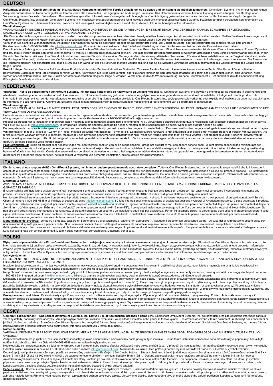 P3 polski, Česky, Deutsch | Nederlands, Italiano | Omnimount BLADE2 Manual ru User Manual | Page 3 / 24