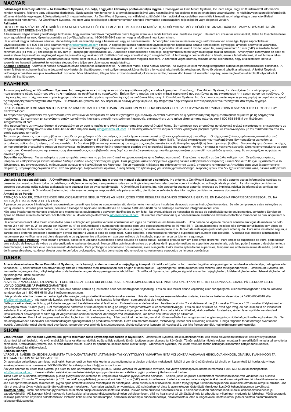 P4 suomi, Ελληνικά, Português | Dansk, Magyar | Omnimount BLADE2 Manual ru User Manual | Page 4 / 24