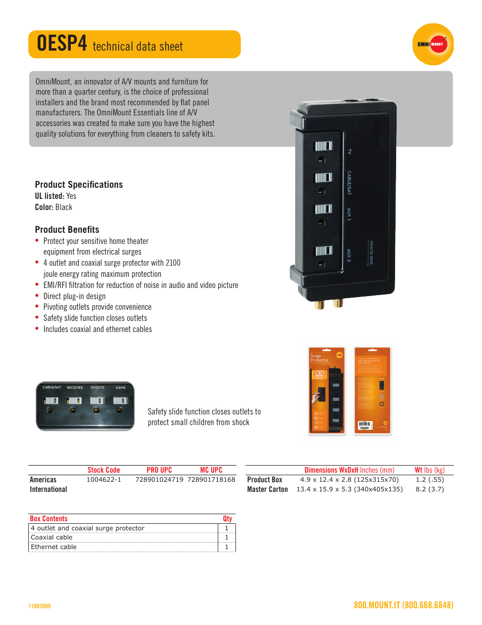 Omnimount OESP4 Sales Sheet User Manual | 1 page