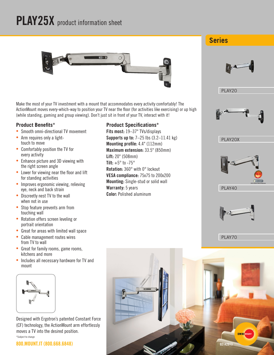 Omnimount PLAY25X Sales Sheet User Manual | 2 pages