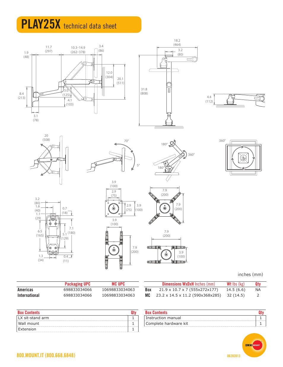 Play25x, Technical data sheet | Omnimount PLAY25X Sales Sheet User Manual | Page 2 / 2