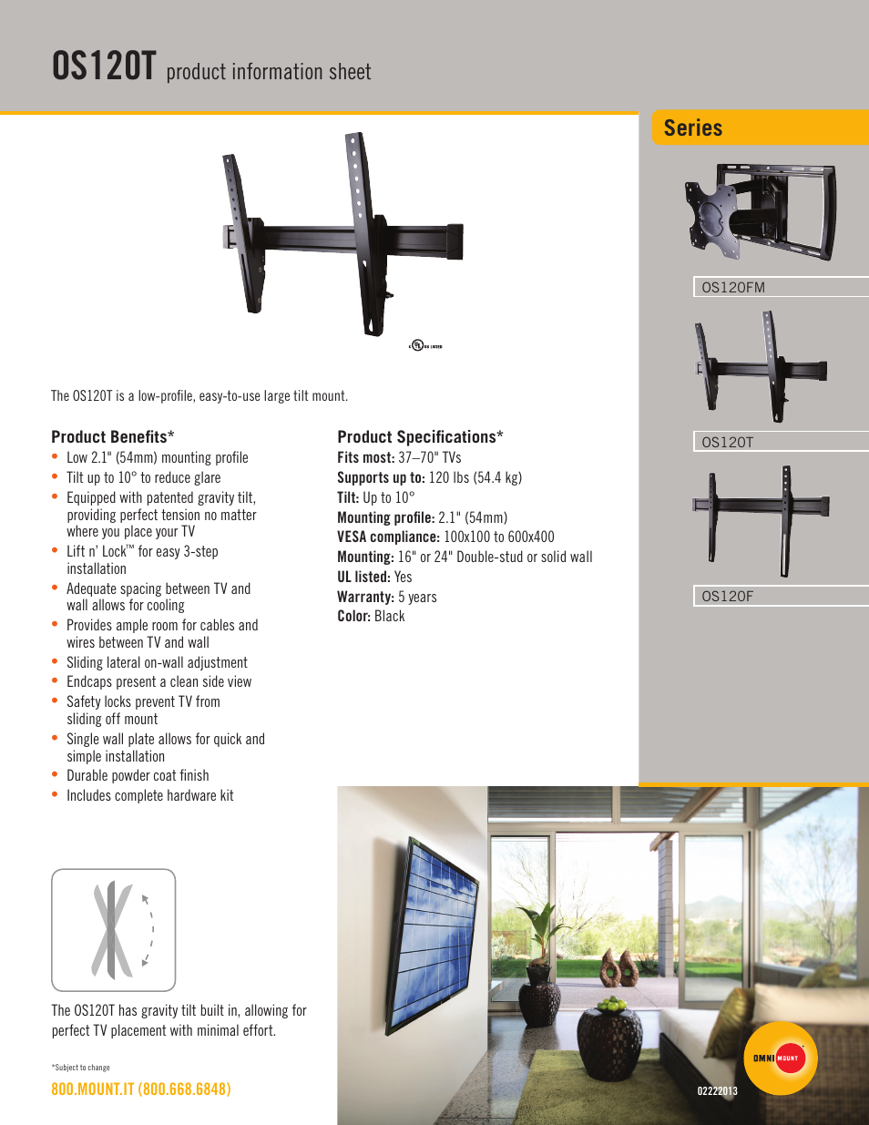 Omnimount OS120T Sales Sheet User Manual | 2 pages