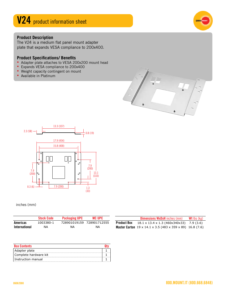 Omnimount V24 Sales Sheet User Manual | 1 page