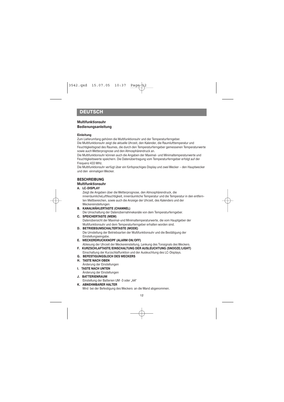 Deutsch | Vitek VT-3542 SR User Manual | Page 12 / 36