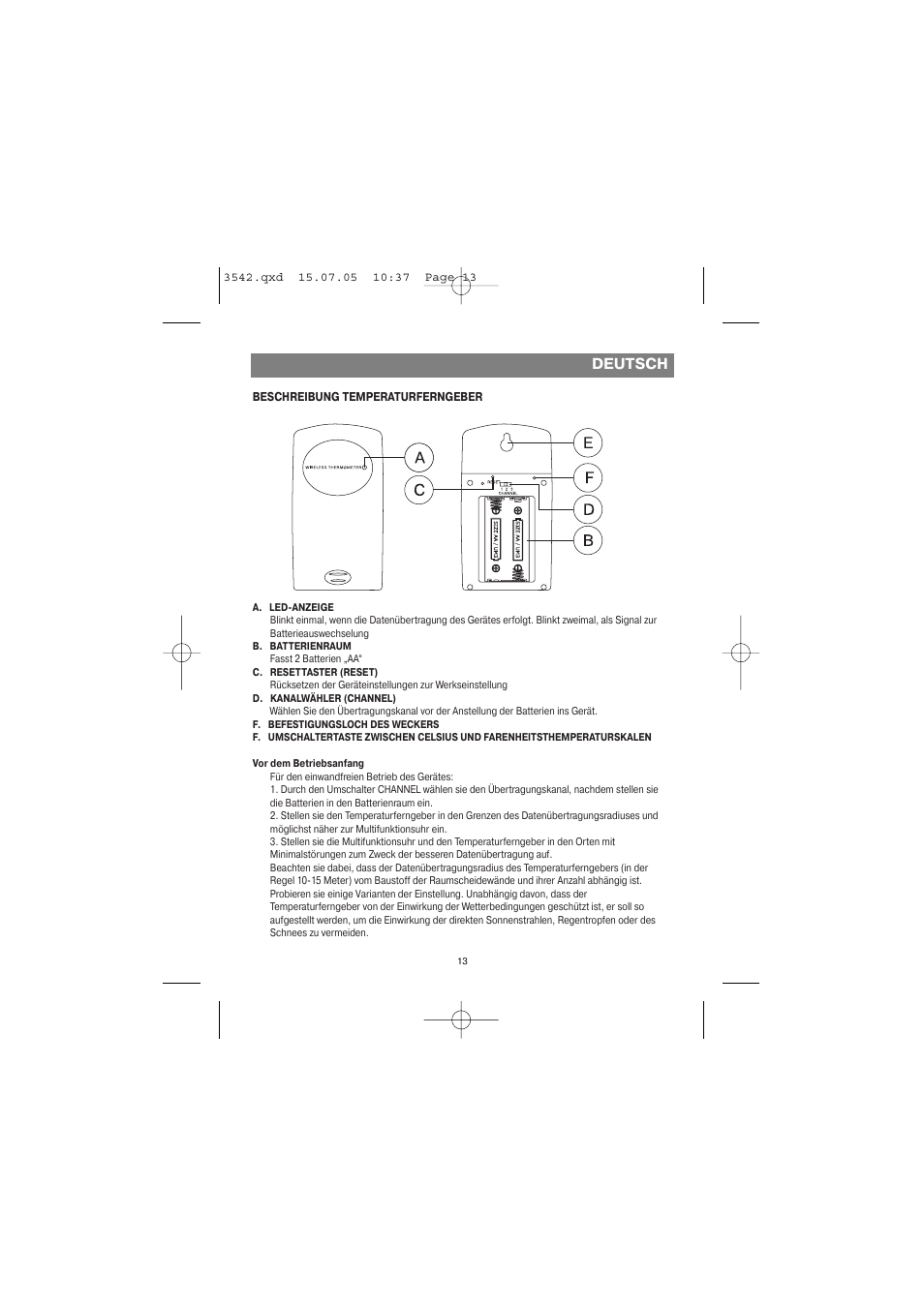 Deutsch | Vitek VT-3542 SR User Manual | Page 13 / 36