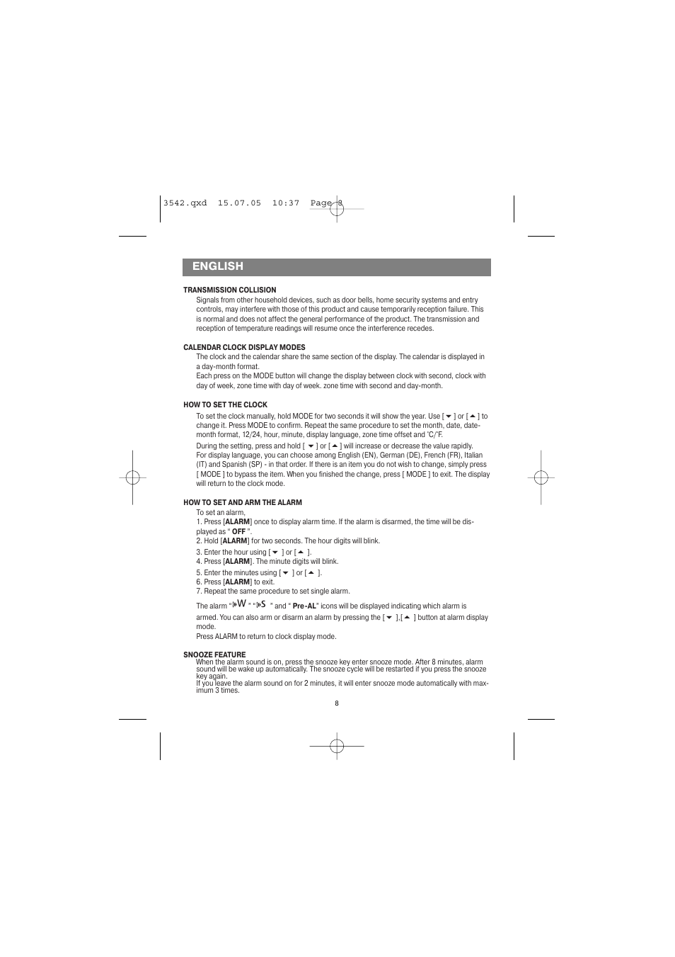English | Vitek VT-3542 SR User Manual | Page 8 / 36
