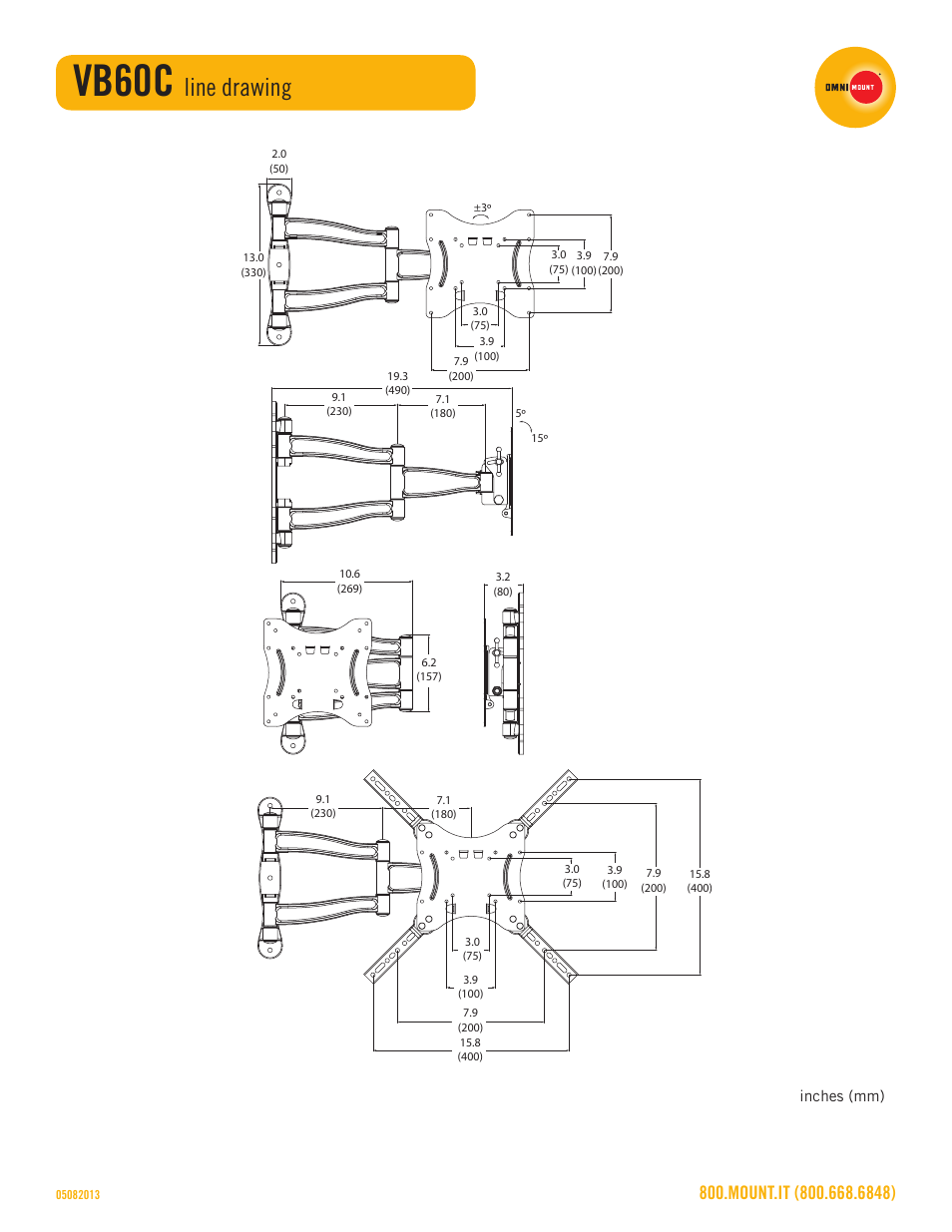 Vb60c, Line drawing | Omnimount VB60C Sales Sheet User Manual | Page 3 / 3