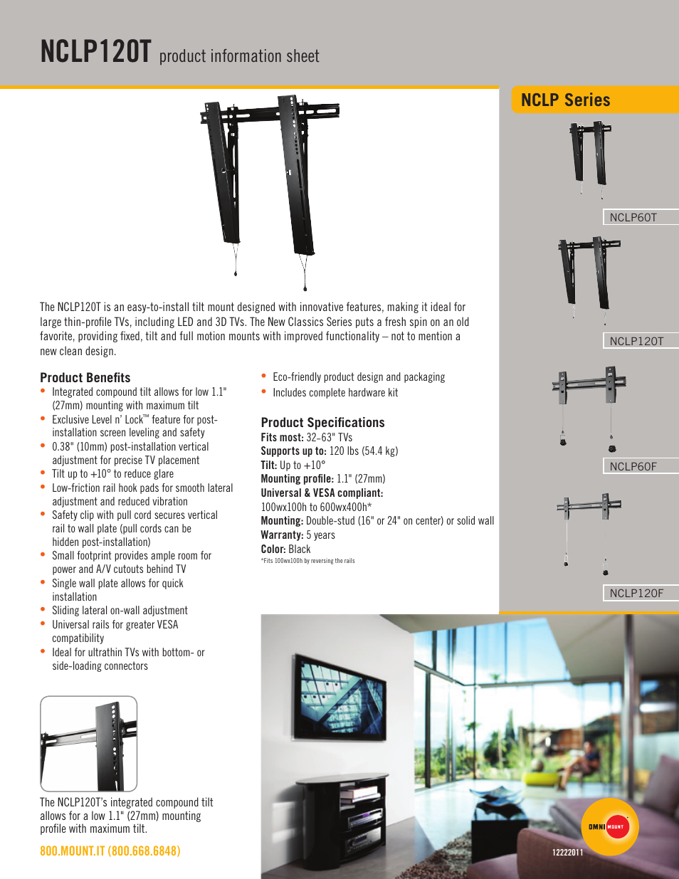 Omnimount NCLP120T Sales Sheet User Manual | 2 pages