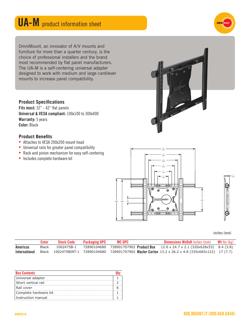 Omnimount UA-M Sales Sheet User Manual | 1 page