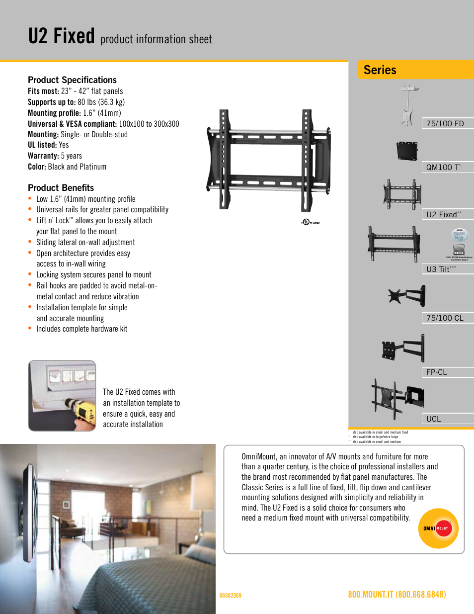 Omnimount U2 Fixed Sales Sheet User Manual | 3 pages