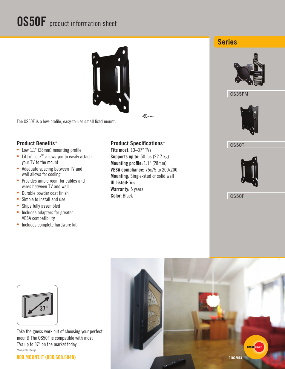 Omnimount OS50F Sales Sheet User Manual | 2 pages