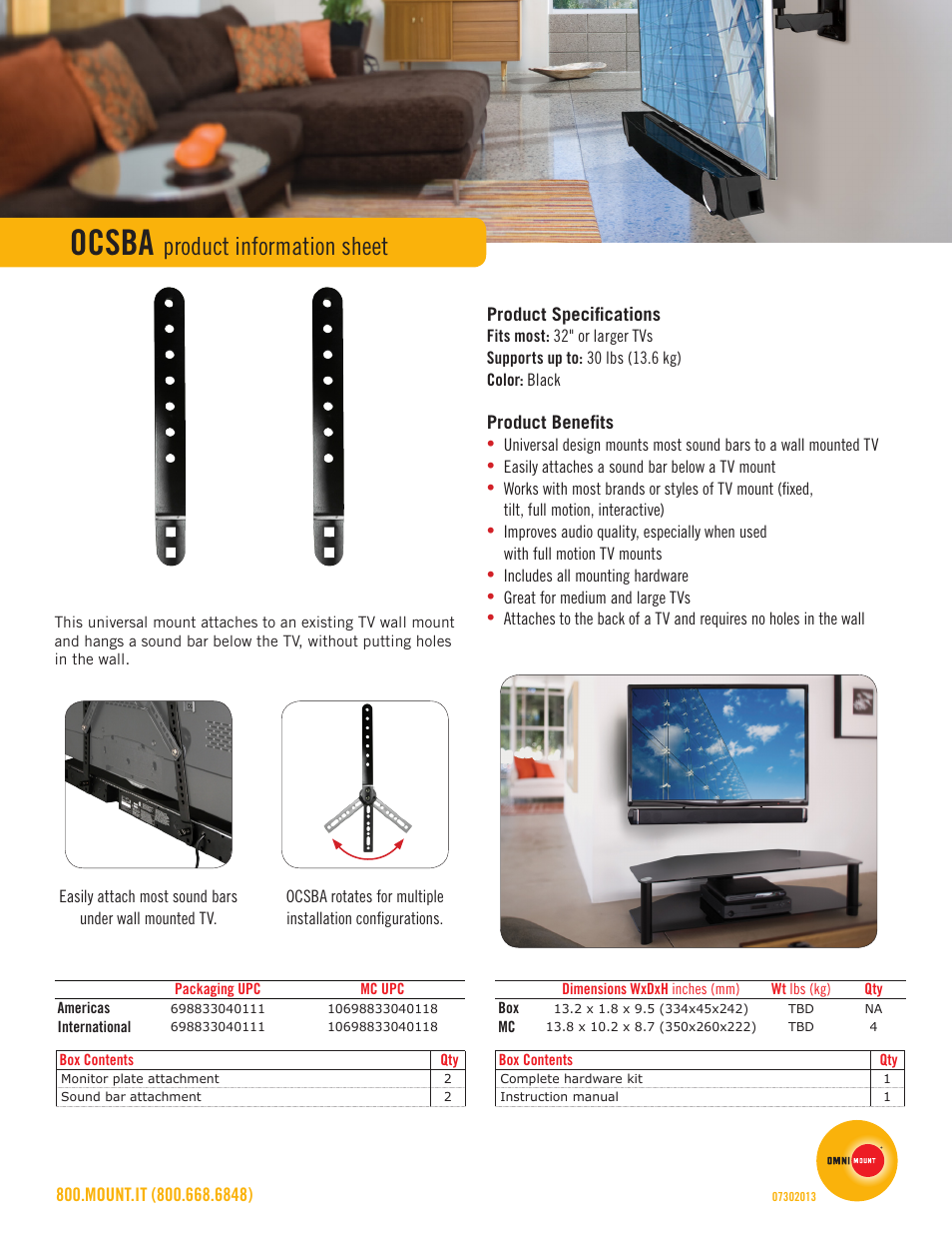Omnimount OCSBA Sales Sheet User Manual | 1 page