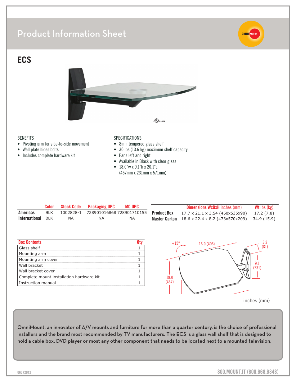 Omnimount ECS Sales Sheet User Manual | 1 page