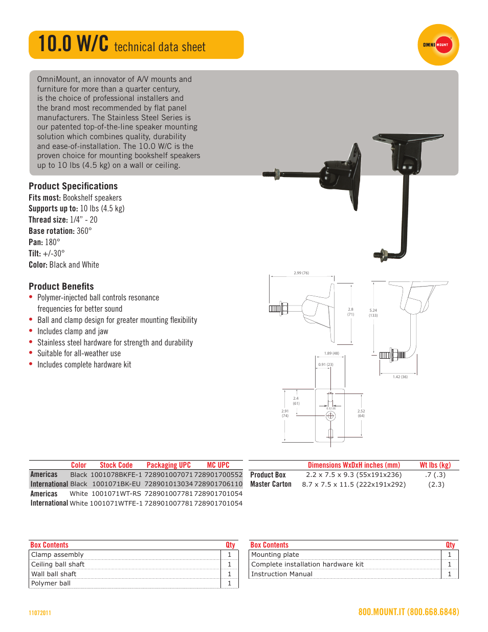 Omnimount 10.0 W_C Sales Sheet User Manual | 1 page