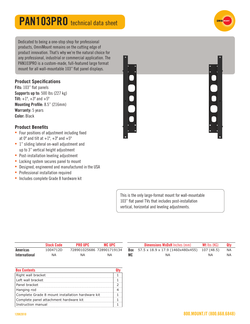 Omnimount PAN103PRO Sales Sheet User Manual | 2 pages