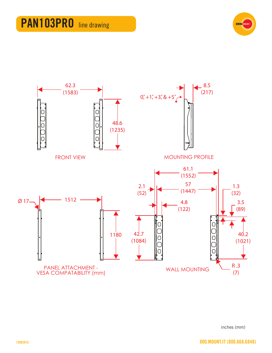 Pan103pro, Line drawing | Omnimount PAN103PRO Sales Sheet User Manual | Page 2 / 2