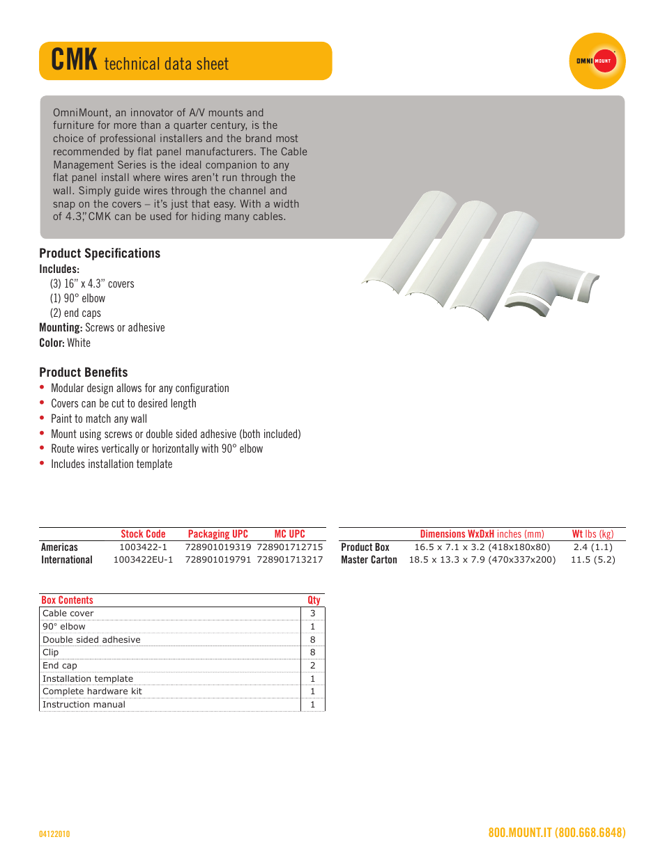 Cmk_technical_data_sheet, Technical data sheet | Omnimount CMK Sales Sheet User Manual | Page 2 / 3