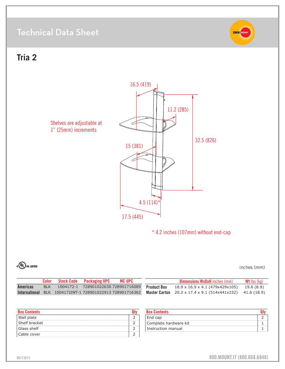 Technical data sheet, Tria 2 | Omnimount Tria 2 Sales Sheet User Manual | Page 2 / 2